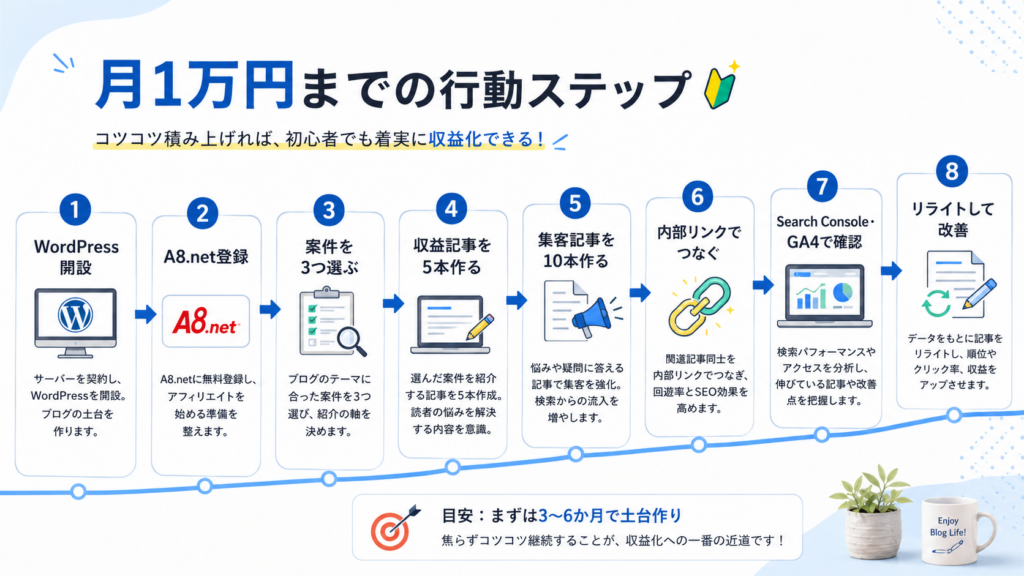 AIブログ収益化で月1万円を目指すステップ