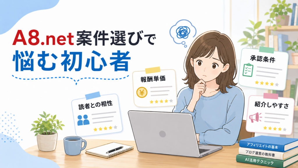A8.net案件選びに悩むブログ初心者