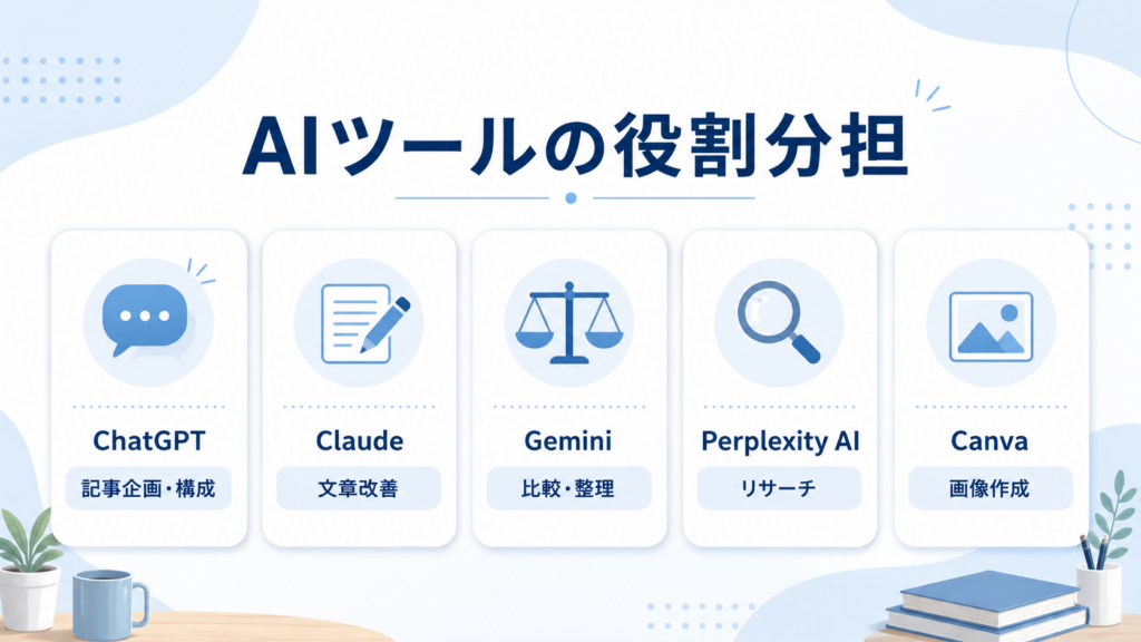 AIブログ運営1か月目に使ったChatGPT、Claude、Gemini、Perplexity AI、Canvaの役割