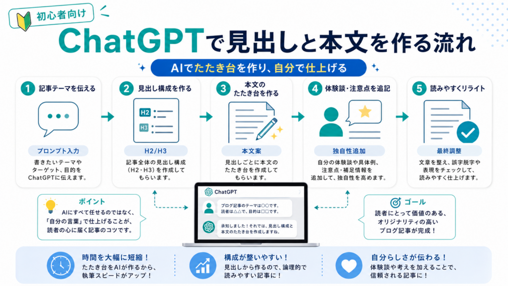 ChatGPTでブログ記事の見出しと本文を作る手順