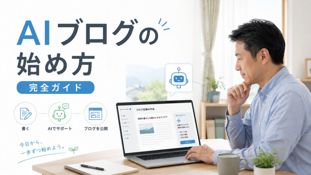 AIブログの始め方を学ぶ地方在住会社員のイメージ