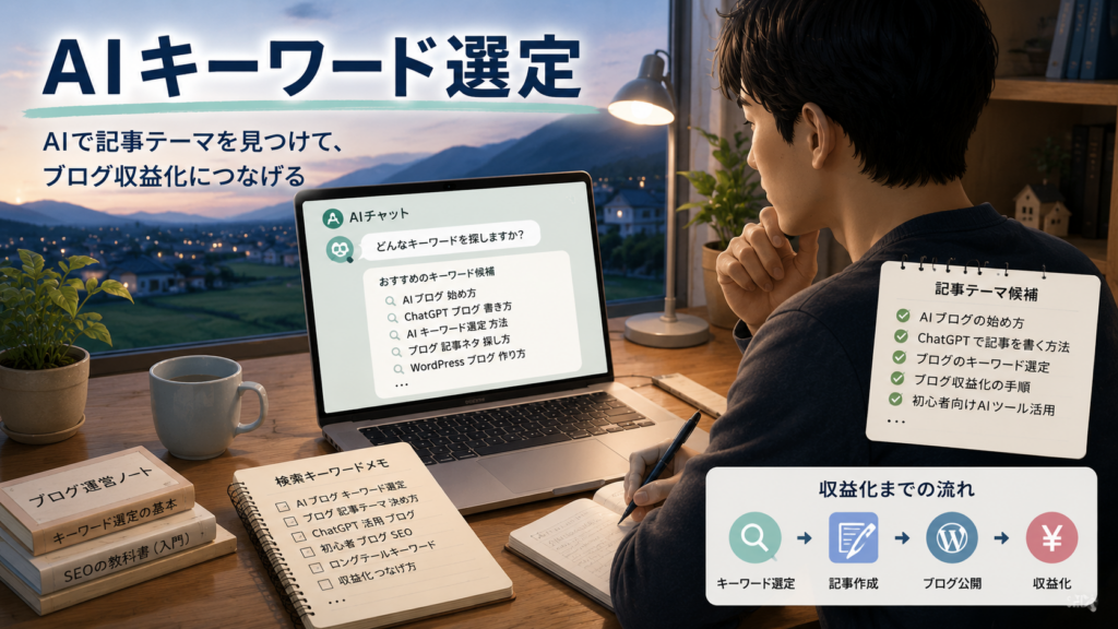 AIでキーワード選定をするブログ初心者のイメージ