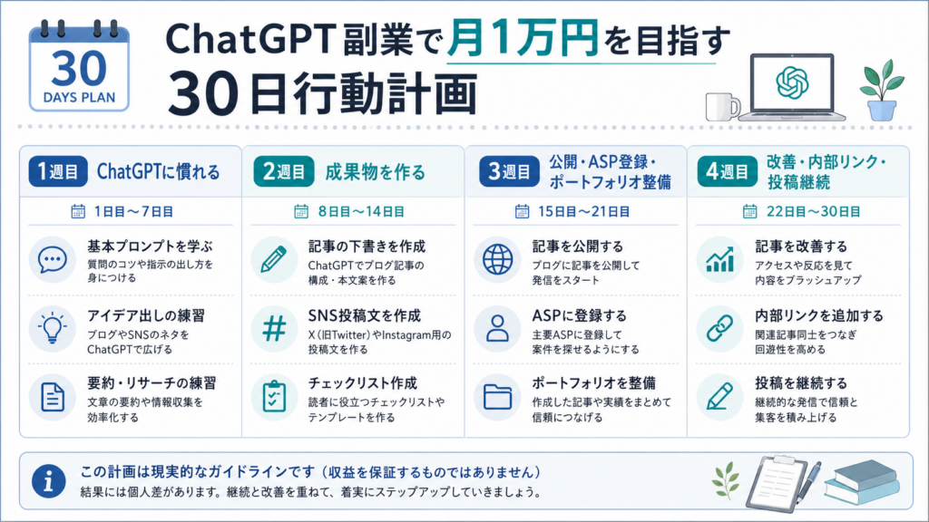 ChatGPT副業で月1万円を目指す30日行動計画