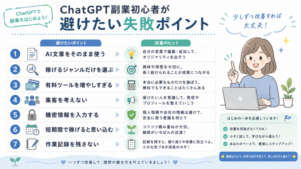 ChatGPT副業初心者が避けたい失敗ポイントのチェックリスト