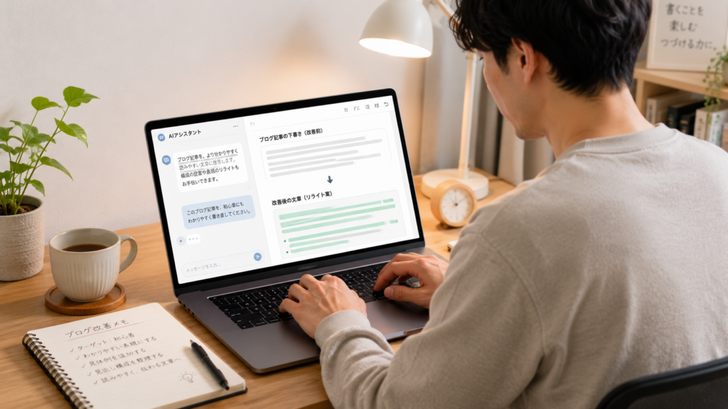 Claudeを使ってAIブログ記事を改善する初心者のイメージ