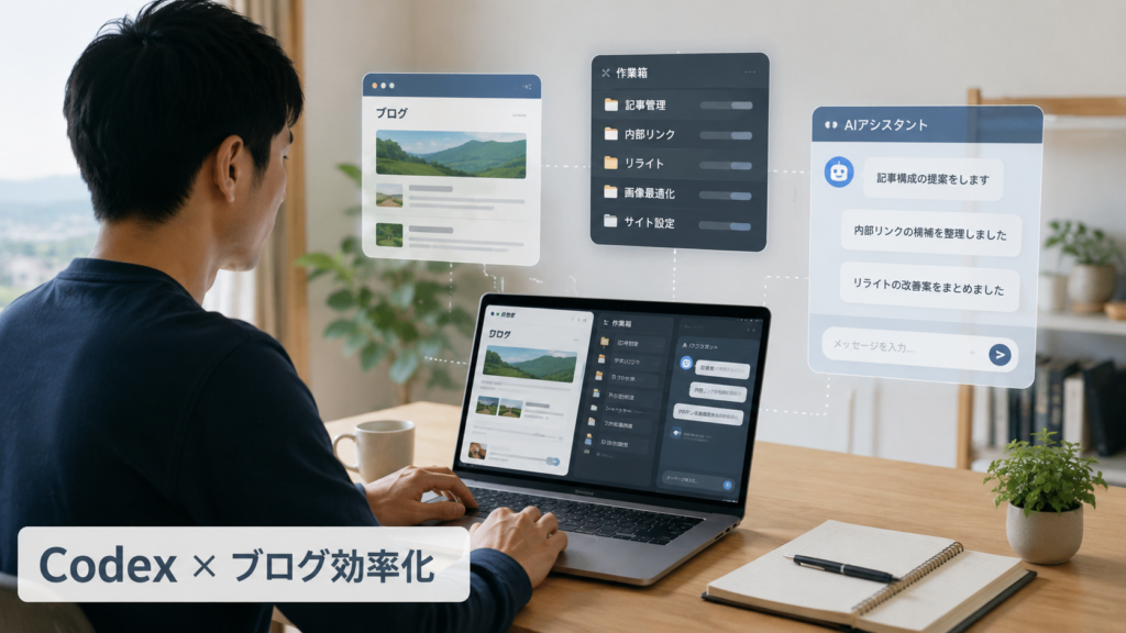 CodexでWordPressブログ運営を効率化する初心者のイメージ
