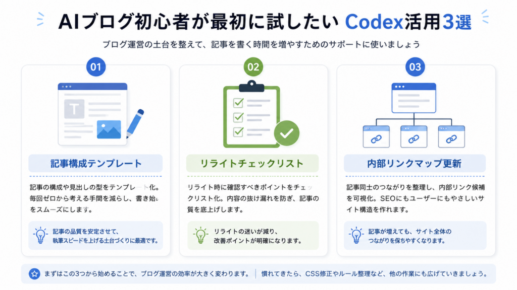 AIブログ初心者が最初に試したいCodex活用3選