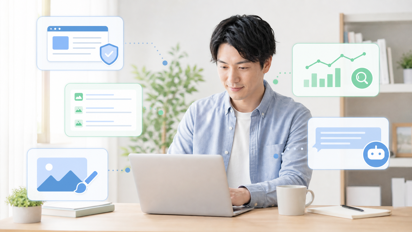 ブログ運営におすすめのSaaS比較｜初心者が迷わない5つの役割と選び方の内容を表す初心者向けアイキャッチ画像