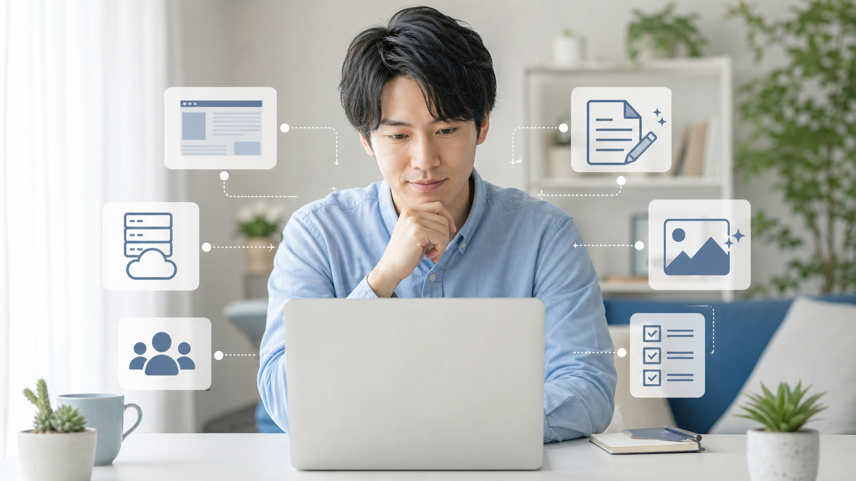 AIブログを始めるなら何に登録すべき？WordPress・Xserver・A8.netの始め方を解説の内容を表す初心者向けアイキャッチ画像